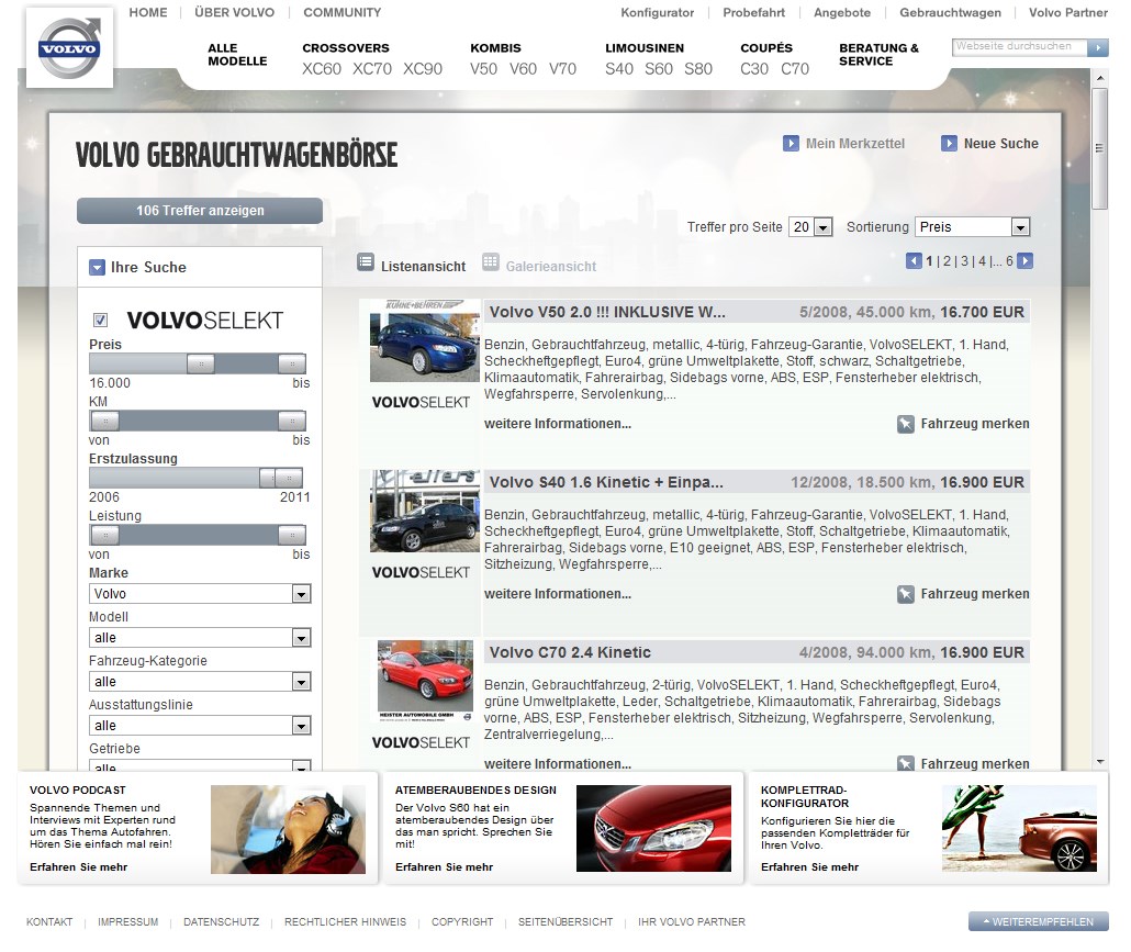 Neuer Online-Auftritt für Volvo Gebrauchtwagen-Börse