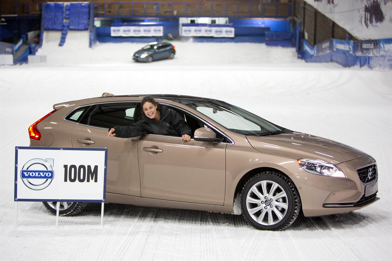 Louise Thompson, star of TV's Made in Chelsea demonstrates the advantages of winter tyres for driving in snow