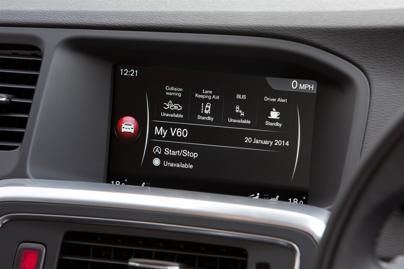 HMI (centre) screen showing options available via the My Car button