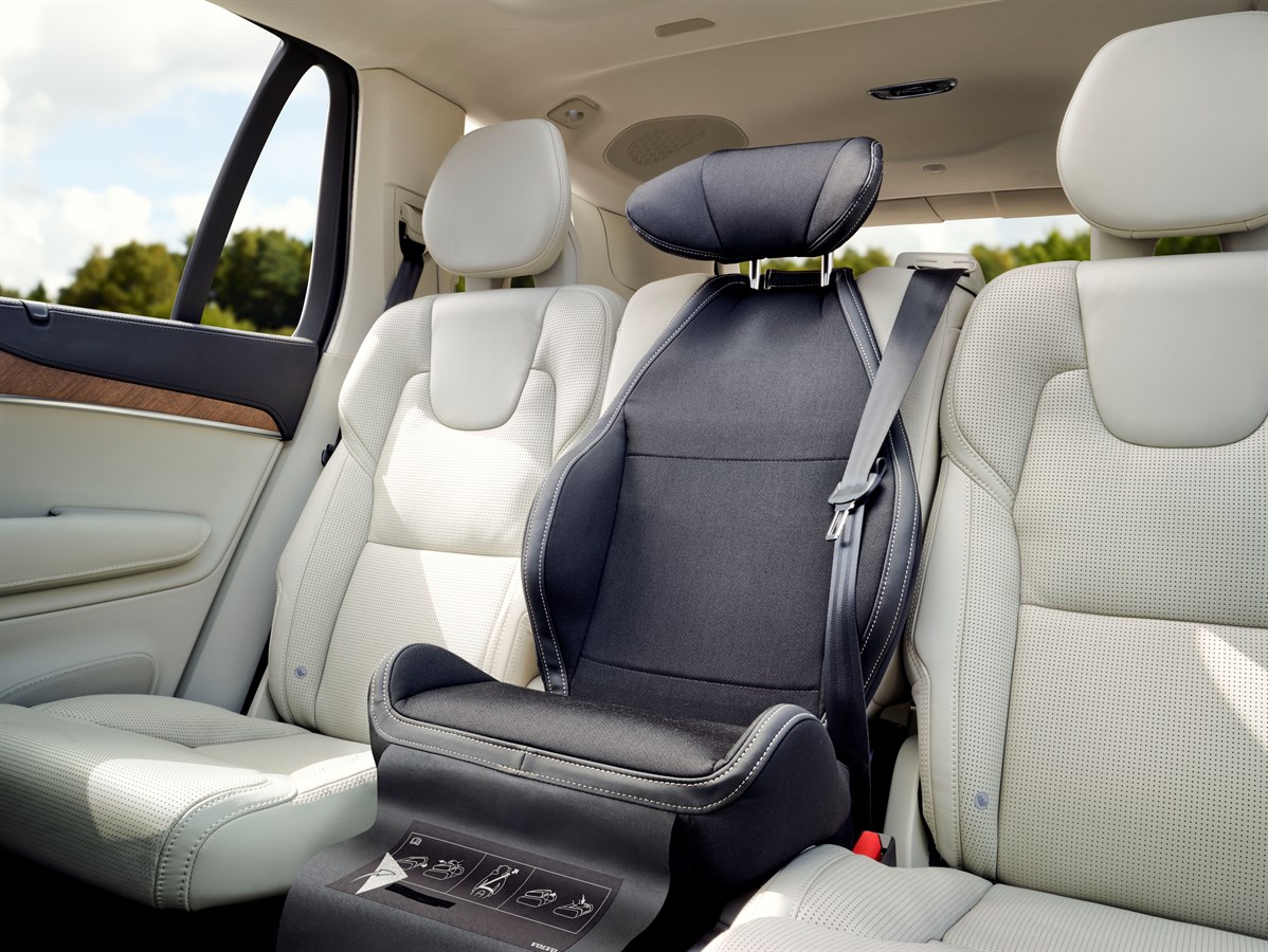 Comfort upholstery and head support for the integrated booster cushion available to the XC90