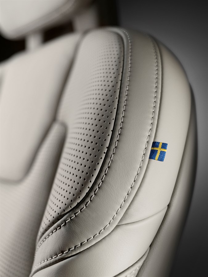Close-up Volvo S90 seat Made by Sweden