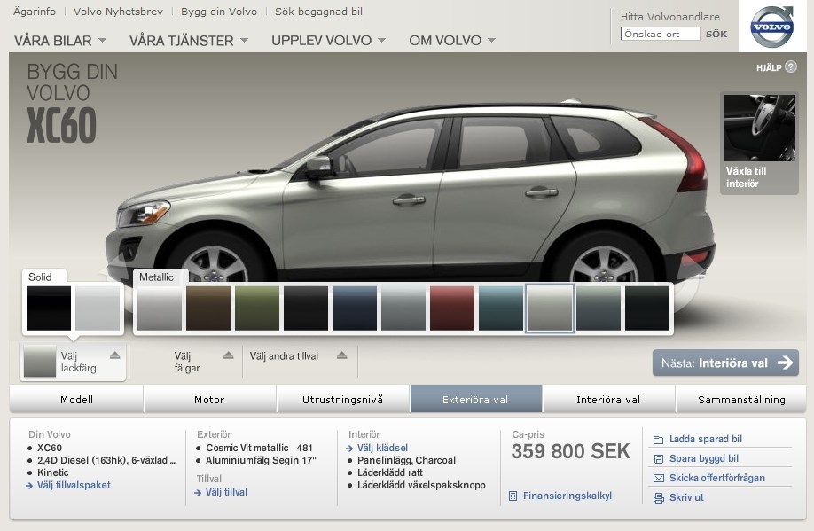 Build Your Volvo - Screenshot from car configurator