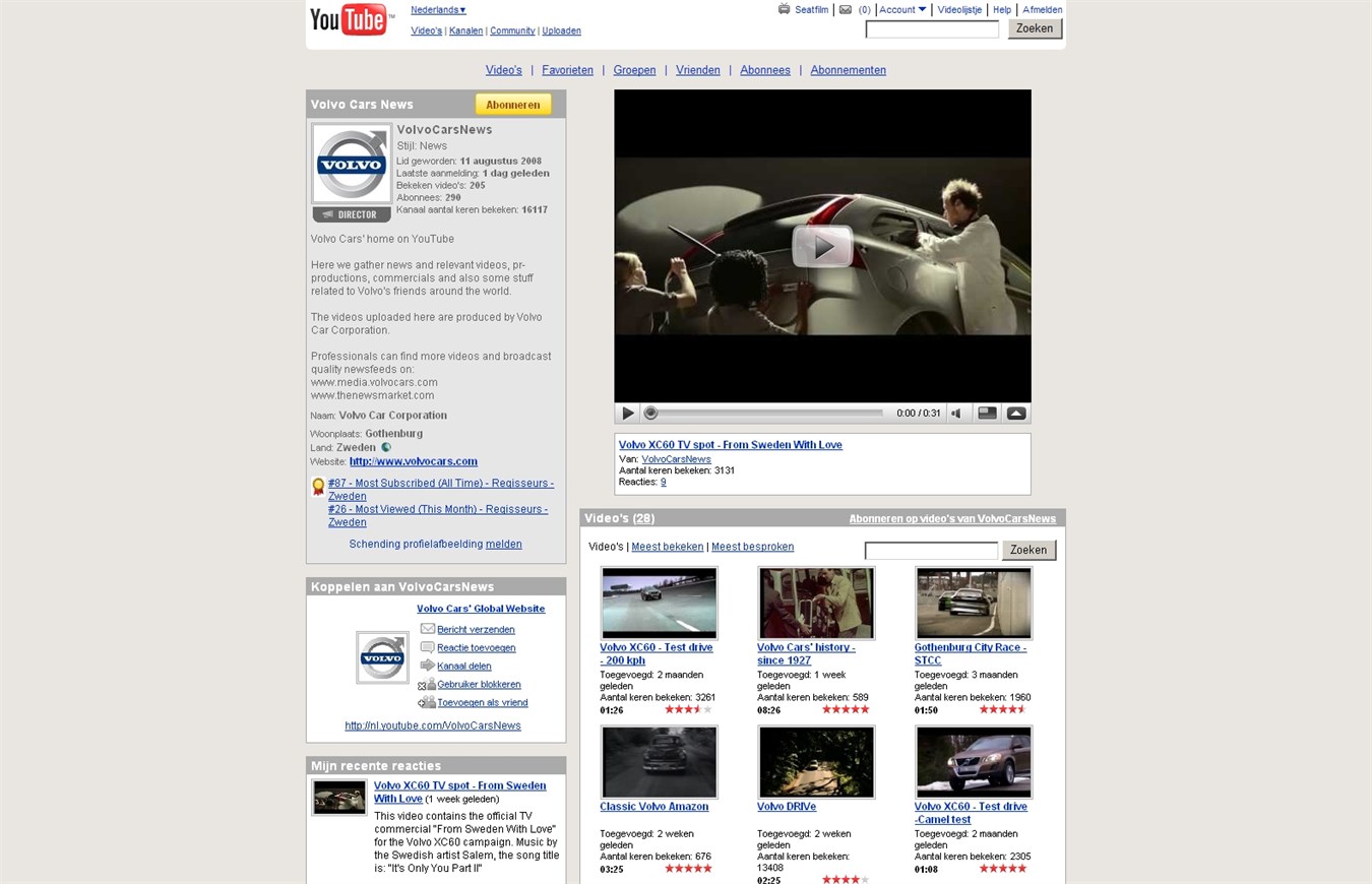 Volvo Car heeft eigen kanaal op You Tube