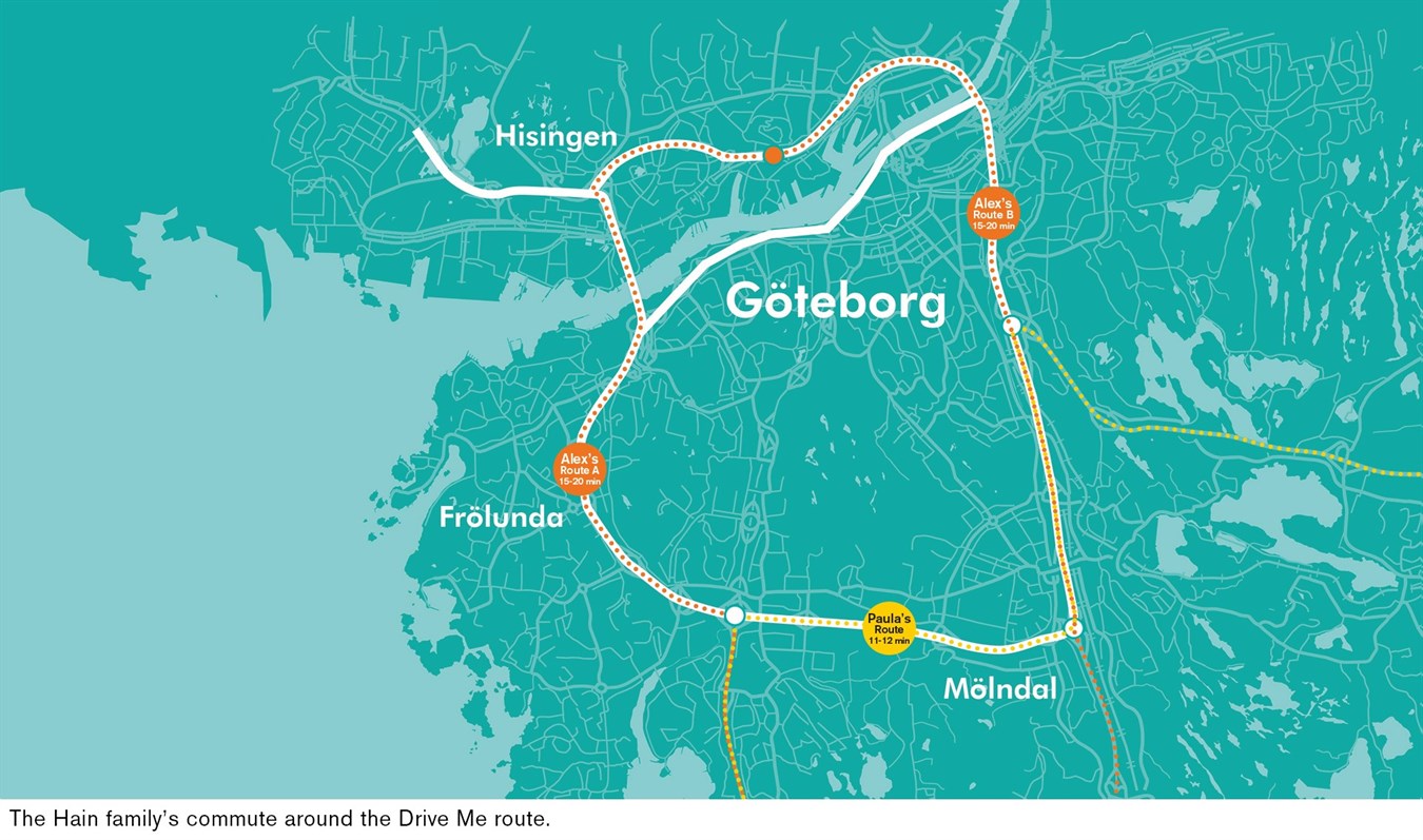 Drive Me research route, Gothenburg, Sweden illustration