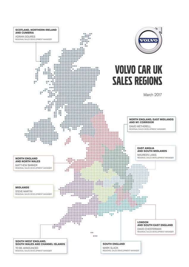 Map of Volvo Car UK's sales operations team