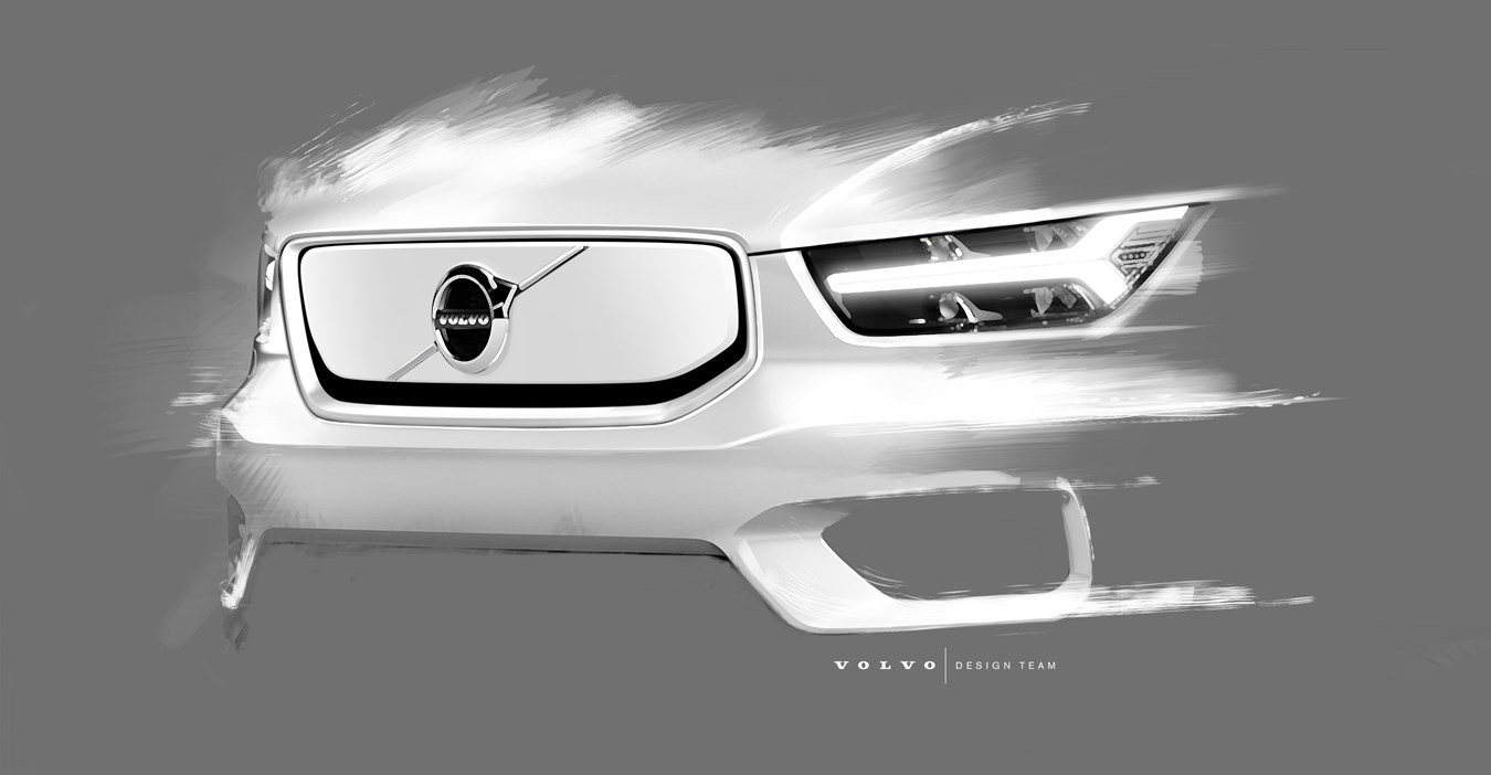 Design sketch of Volvo Cars' fully electric XC40 SUV