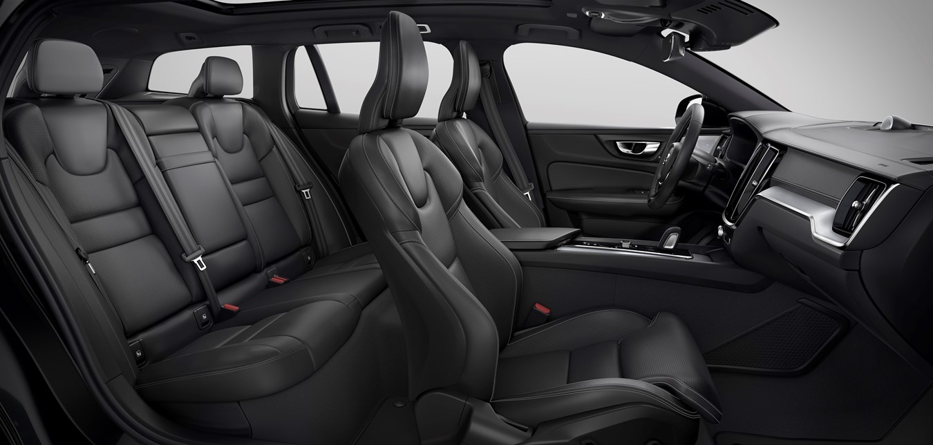 V60, Leather Fine Nappa Perforated Charcoal in Charcoal interior