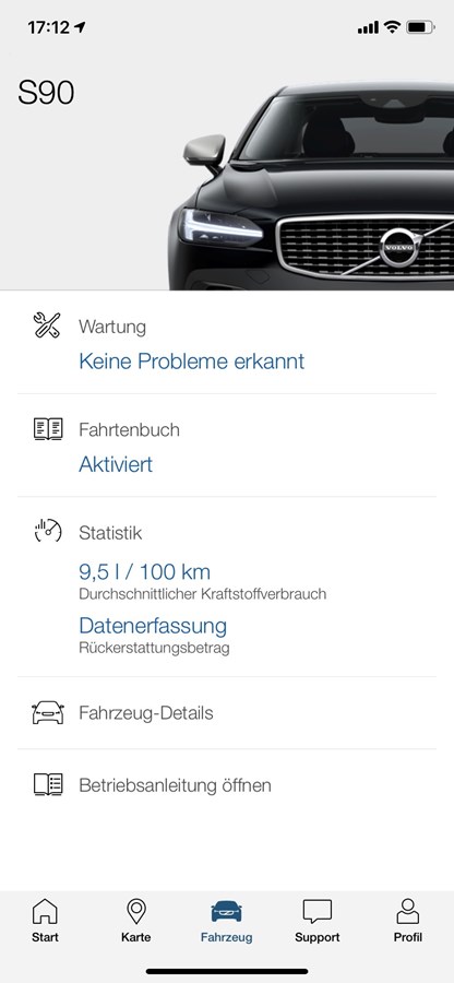 Fahrtenbuch in der Volvo on Call App