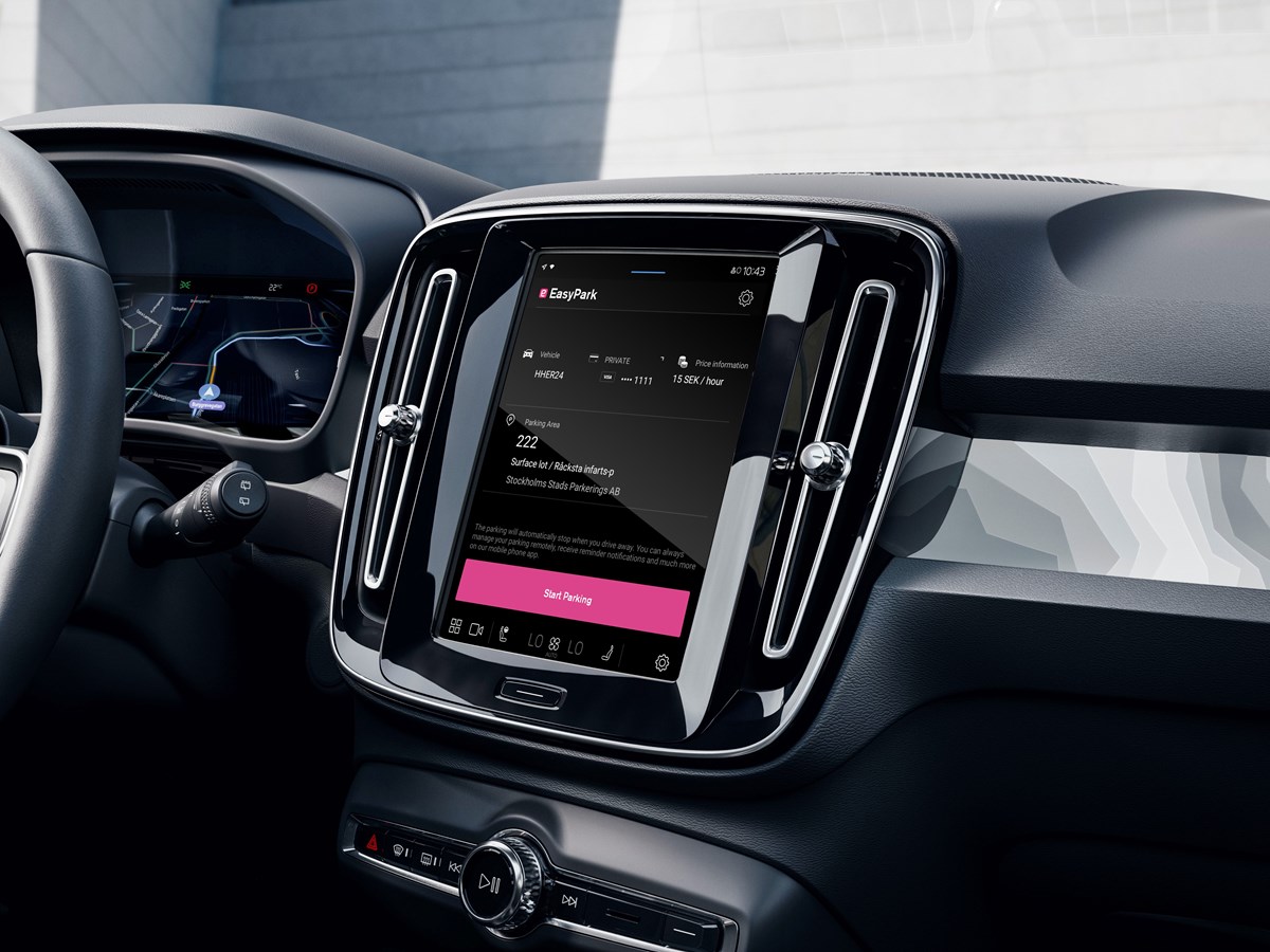 Volvo C40 Recharge interior with EasyPark in-car app