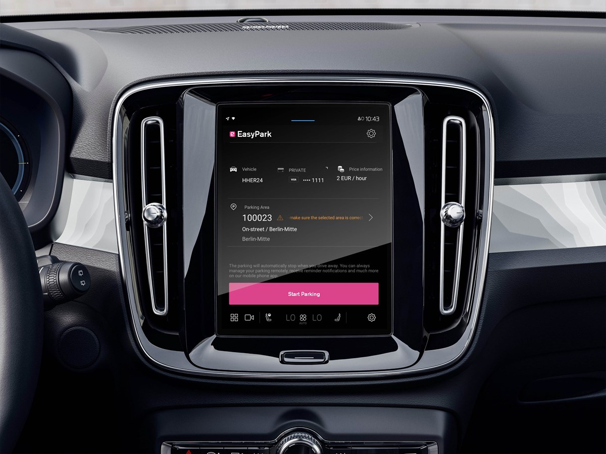 EasyPark-App in Volvo Modellen mit Android-Infotainmentsystem