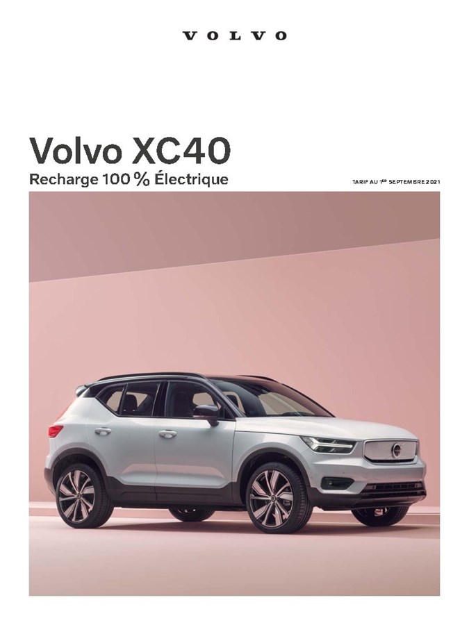 Tarifs Volvo XC40 Recharge 100 % électrique - septembre 2021
