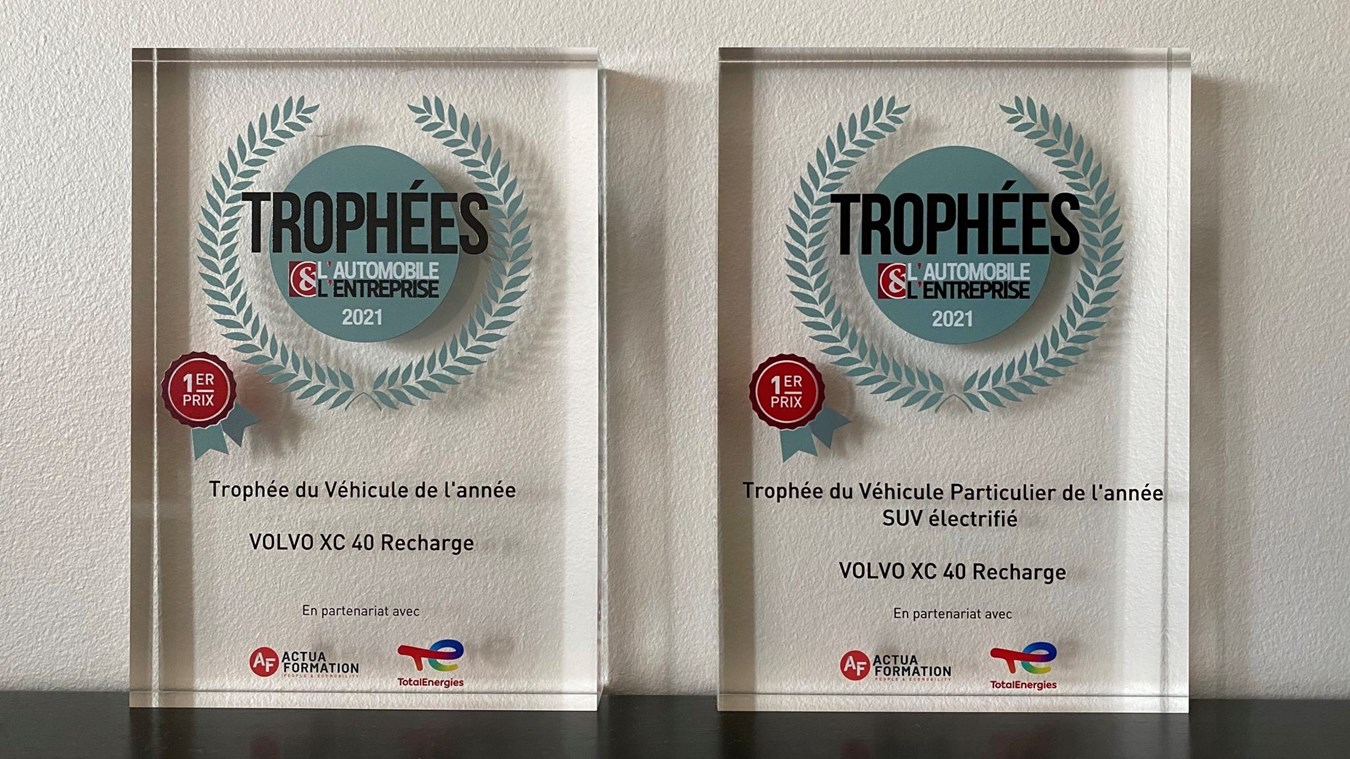 Le Volvo XC40 Recharge 100% Electrique remporte les prix du « Véhicule particulier de l’année – Catégorie SUV Electrifié » et « Véhicule de l’année » lors des Trophées de l’Automobile & L’Entreprise 2021
