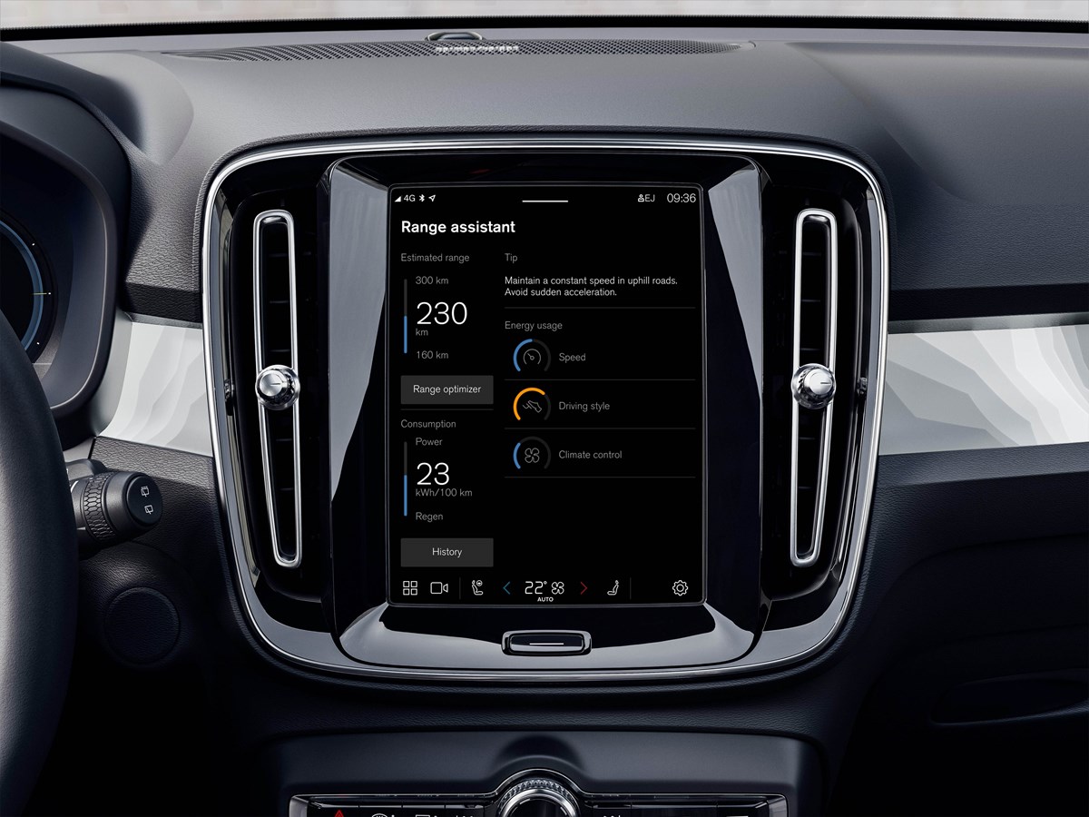 Volvo Cars’ new Range Assistant app will offer additional features that, for example, coach drivers with smart tips on driving style to optimise driving range.