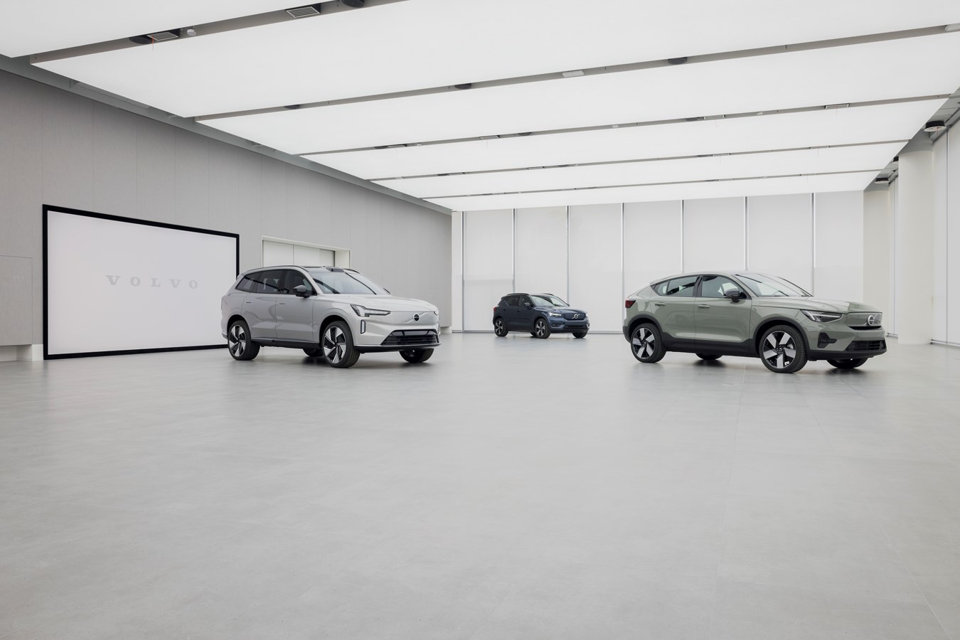 Three fully-electric models on display in the showroom