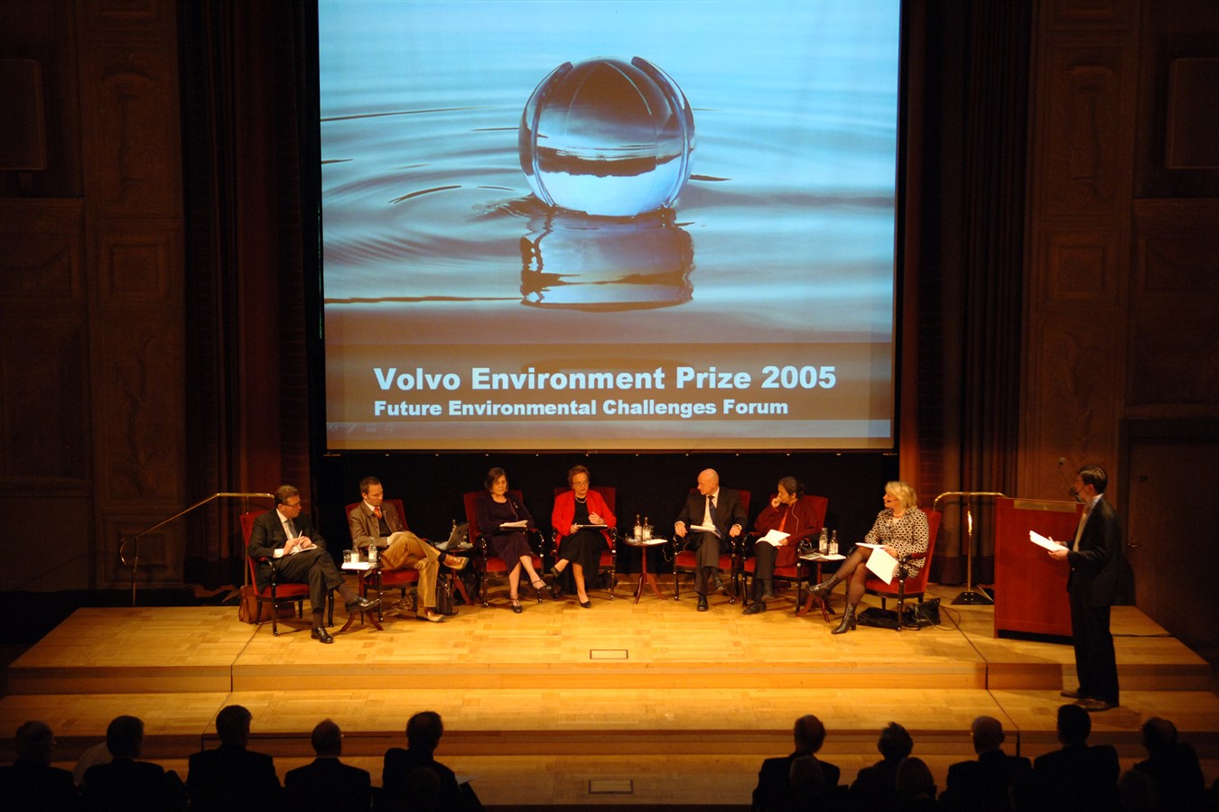 Volvo Environment Prize 2005. Forum - future environmental challenges. Participants: Leif Johansson, Dennis Pamlin, Prof Aila Inkeri Keto, Dr Mary T Kalin Arroyo, David Simpson, Dr Gita Sen, and Catharina Elmsäter-Svärd.
