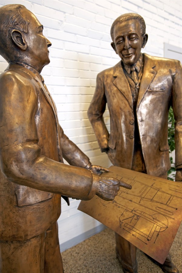 The founders of Volvo Assar Gabrielsson and Gustaf Larson (statue in bronze), Volvo museum, Gothenburg