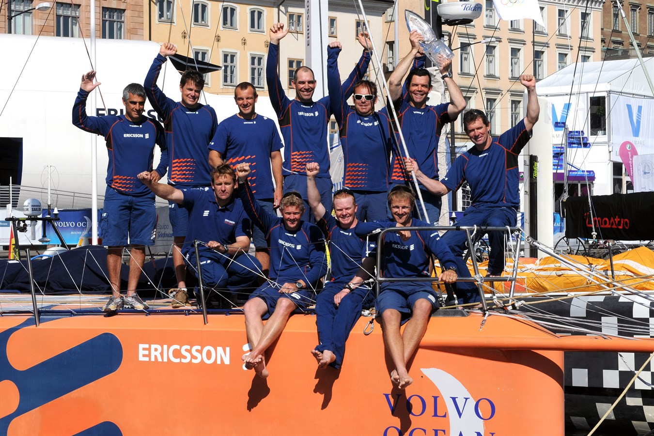 Winners of the Volvo Ocean Race 2008-09, Ericsson 4, skippered by Torben Grael (BRA) are presented the Fighting Finish trophy
