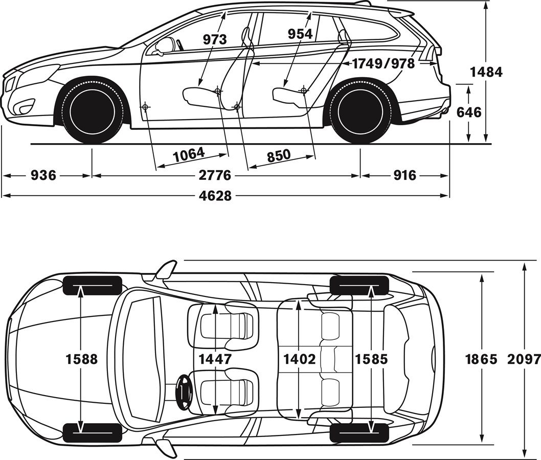 Dimension sketch Volvo V60