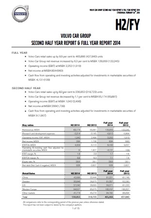 Volvo Car Group Financial Report January-December 2014